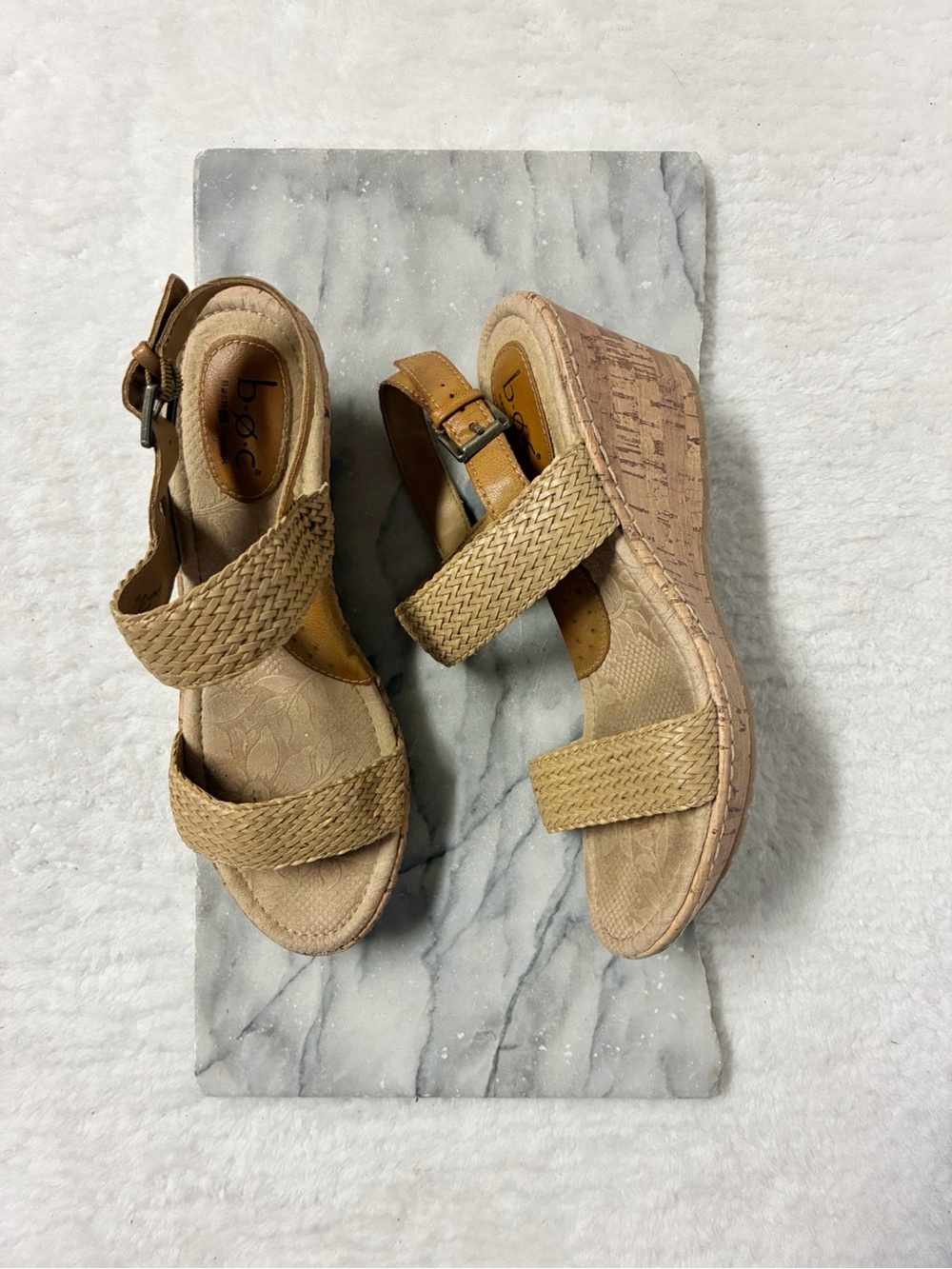 Born Cork Braided Wedge Sandals Size 8 Tan